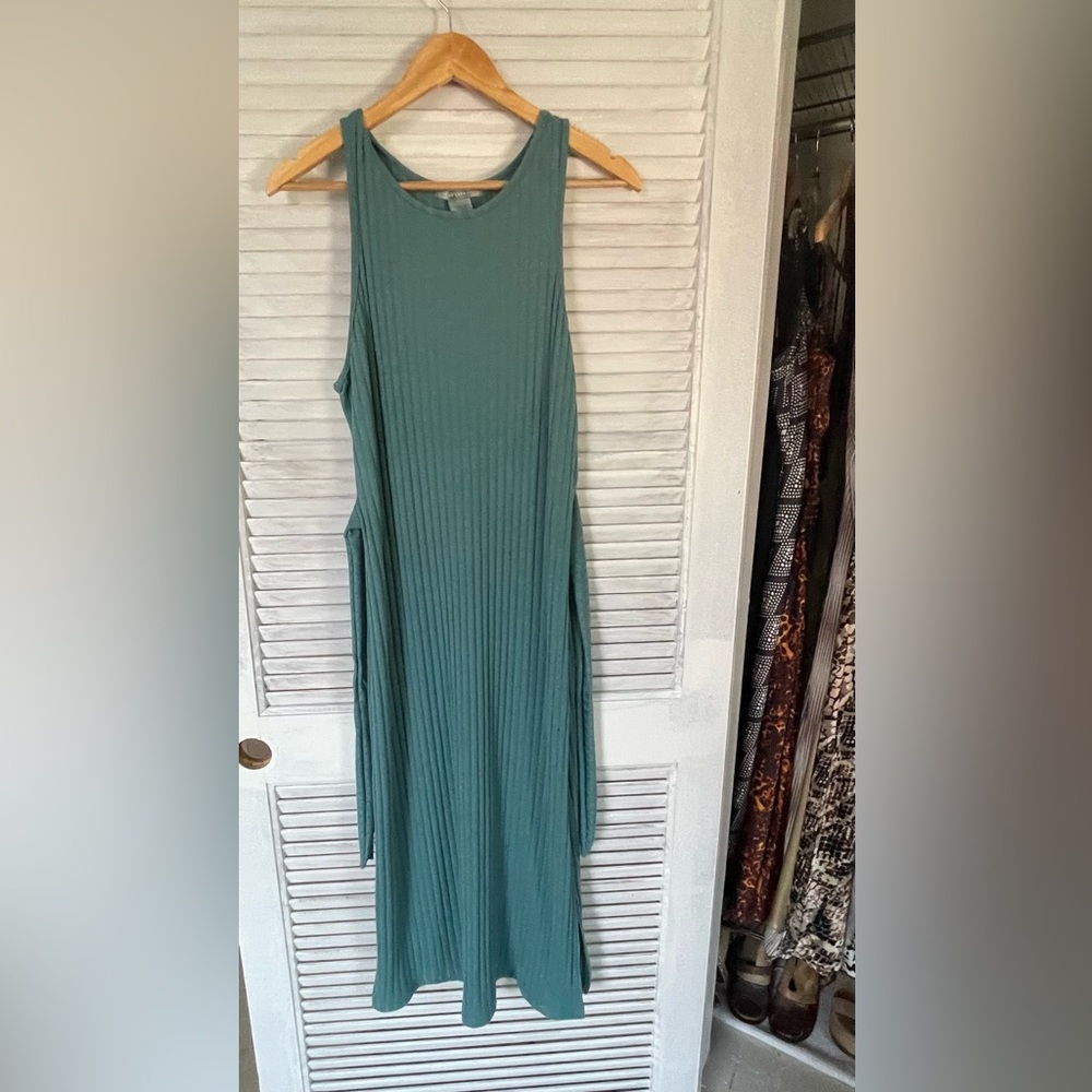 GOOD LUCK GEM tie front ribbed knit tank dress
In turquoise size XL